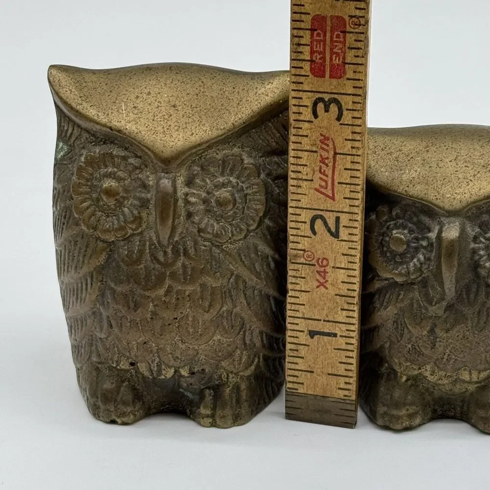 LEONARD Solid BRASS Owl Set Of 3 Figures Paperweights VINTAGE Rare Korea‎